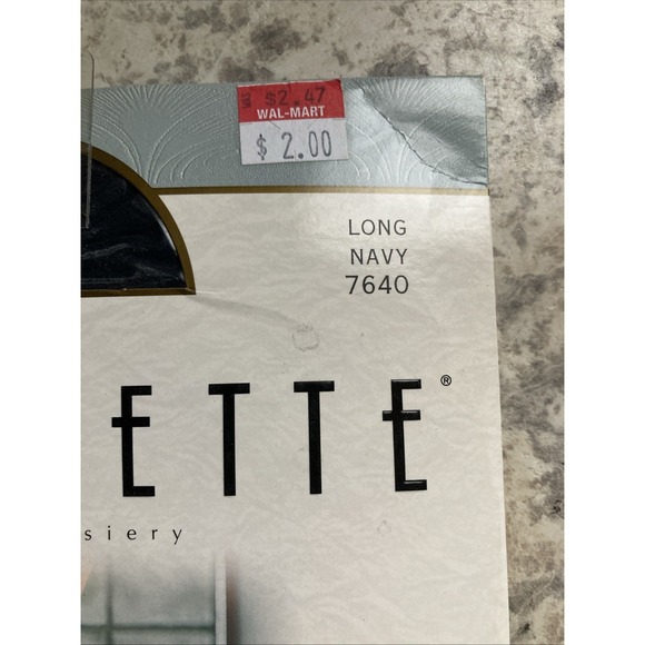 Vintage Vassarette Hi Cut Pantyhose Hosiery Sticky Navy Long Floral Lace - Picture 3 of 4